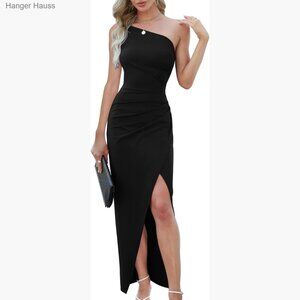 One Shoulder Maxi Dress Ruched Bodycon Formal Cocktail Evening Wear